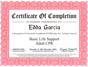 Basic Life Support CPR Adult Certificate